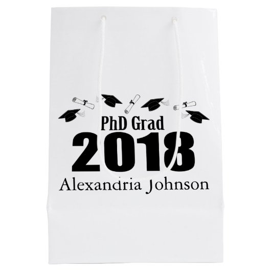 PhD Afstudeerder 2018 Afstuderen Gift Bag (zwart) Medium Cadeauzakje (Achterkant)