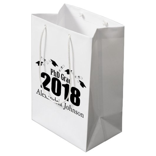 PhD Afstudeerder 2018 Afstuderen Gift Bag (zwart) Medium Cadeauzakje (Achterkant Gekanteld)