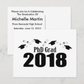 PhD Afstudeerder 2018 Briefkaart Party Invite (Zwa (Voorkant / Achterkant)