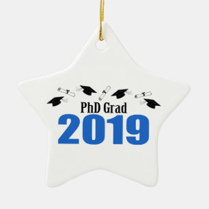 PhD Afstudeerder 2019 Petten en diploma's (blauw) Keramisch Ornament