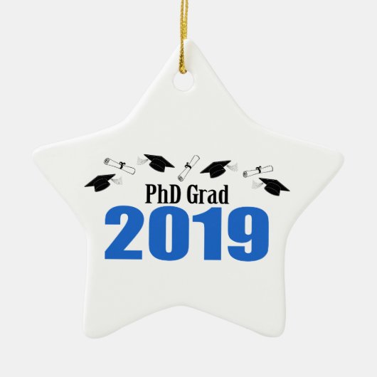 PhD Afstudeerder 2019 Petten en diploma's (blauw) Keramisch Ornament (Voorkant)