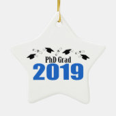 PhD Afstudeerder 2019 Petten en diploma's (blauw) Keramisch Ornament (Achterkant)