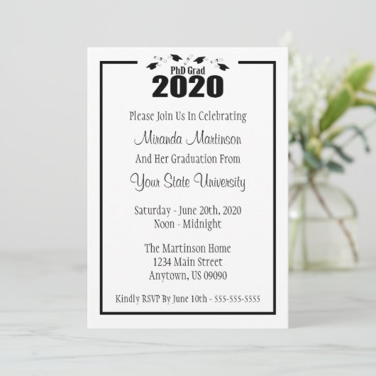 PhD Afstudeerder 2020 Afstuderen Invitation (Zwart Kaart (Staand voorkant)