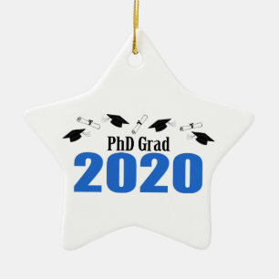 PhD Afstudeerder 2020 Petten en diploma's (blauw) Keramisch Ornament