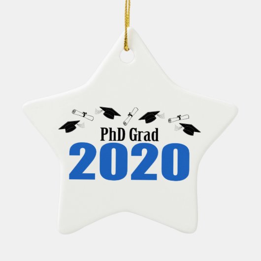 PhD Afstudeerder 2020 Petten en diploma's (blauw) Keramisch Ornament (Voorkant)