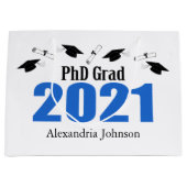 PhD Afstudeerder 2021 Afstuderen Gift Bag (blauw) Groot Cadeauzakje (Voorkant)