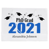 PhD Afstudeerder 2021 Afstuderen Gift Bag (blauw) Groot Cadeauzakje (Achterkant)