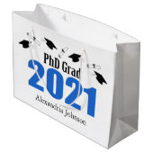 PhD Afstudeerder 2021 Afstuderen Gift Bag (blauw) Groot Cadeauzakje (Achterkant Gekanteld)