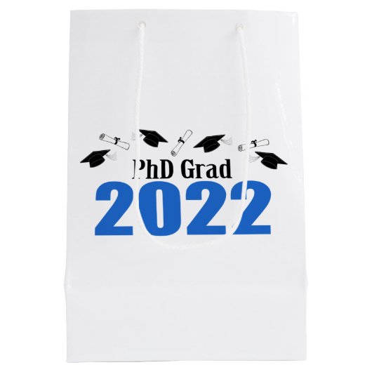 PhD Afstudeerder 2022 Afstuderen Gift Bag (blauw) Medium Cadeauzakje (Achterkant)