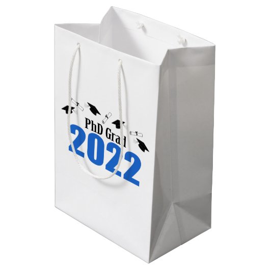 PhD Afstudeerder 2022 Afstuderen Gift Bag (blauw) Medium Cadeauzakje (Achterkant Gekanteld)