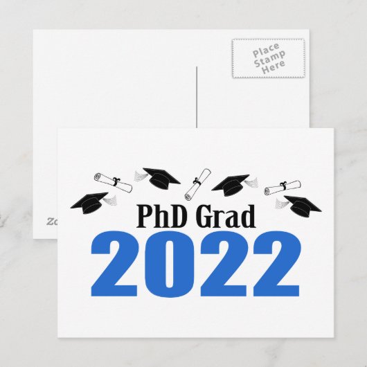 PhD Afstudeerder 2022 Petten en diploma's (blauw) Briefkaart (Voorkant / Achterkant)