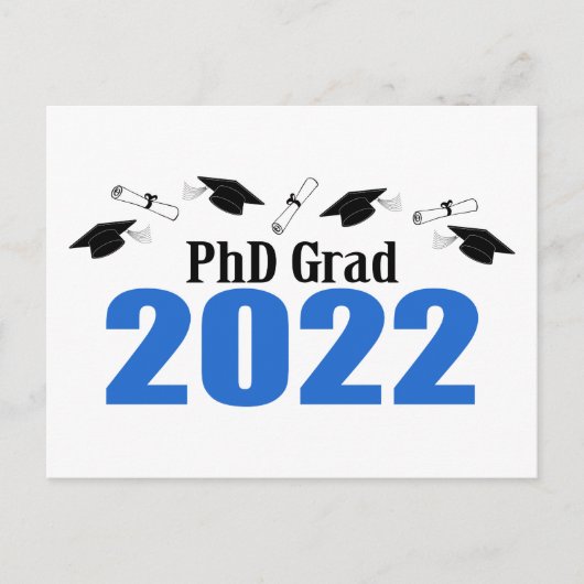 PhD Afstudeerder 2022 Petten en diploma's (blauw) Briefkaart (Voorkant)