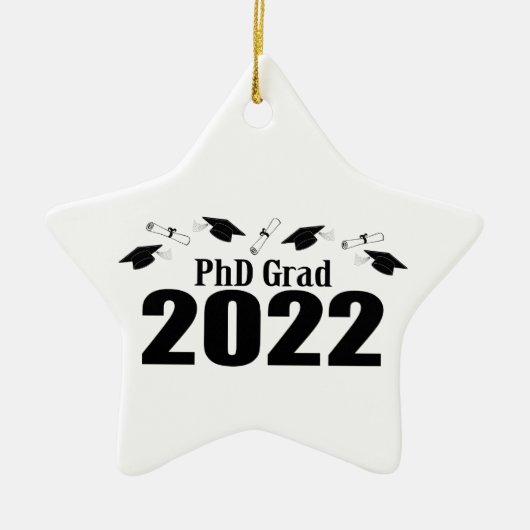 PhD Afstudeerder 2022 Petten en diploma's (zwart) Keramisch Ornament (Voorkant)