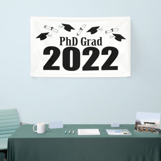 PhD Afstudeerder 2022 Petten en diploma's (zwart) Spandoek (Beurs)
