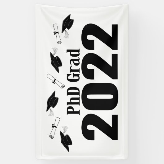 PhD Afstudeerder 2022 Petten en diploma's (zwart) Spandoek (Verticaal)