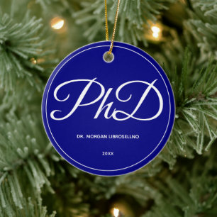 PhD Afstuderen Blue Name Year Ceramic Ornament