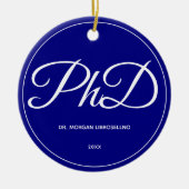 PhD Afstuderen Blue Name Year Ceramic Ornament (Voorkant)