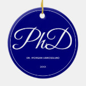 PhD Afstuderen Blue Name Year Ceramic Ornament (Achterkant)