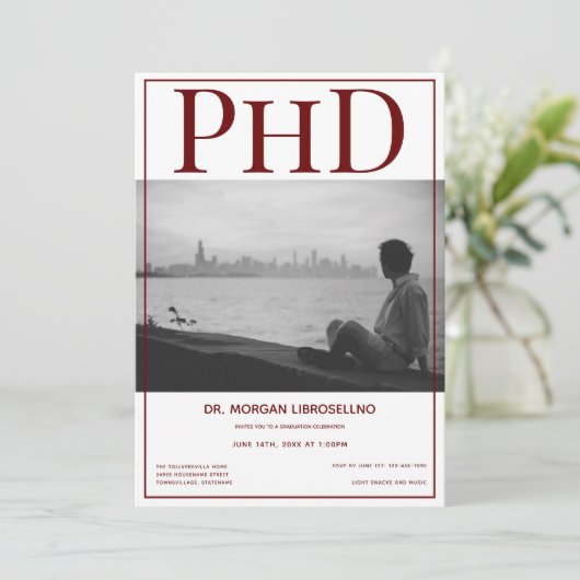 PhD Afstuderen Foto Burgundy Graduation Party Kaart (Staand voorkant)