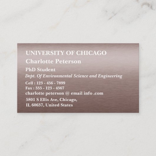 PhD - Afstuderen metaal voor studenten Visitekaartje (Voorkant)