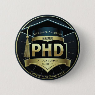 PhD afstuderen proefschrift cadeau ijzer op Ronde Button 5,7 Cm
