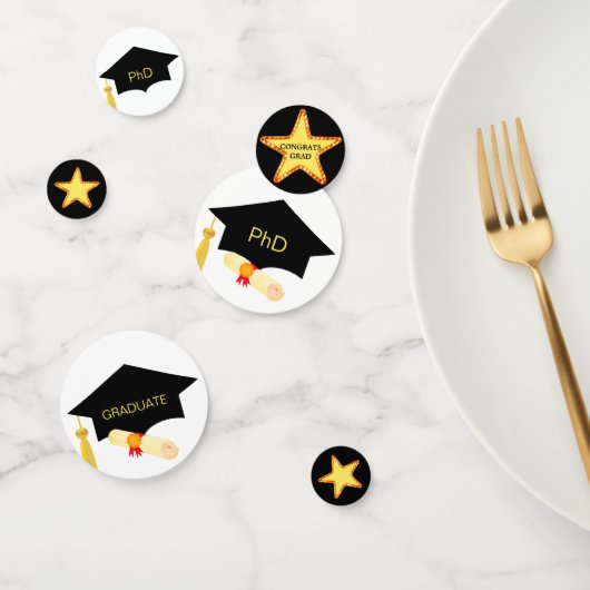 PhD-Afstuderen sterren op zwarte en witte Confetti (Groep)
