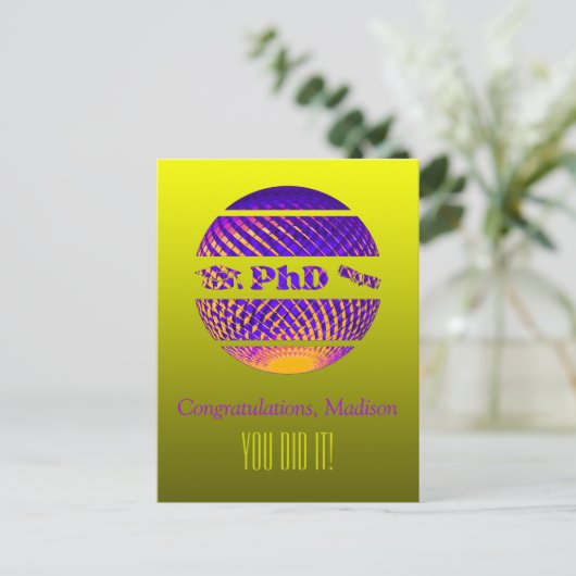 PhD afstuderen wenskaart kleurrijk Briefkaart (Staand voorkant)