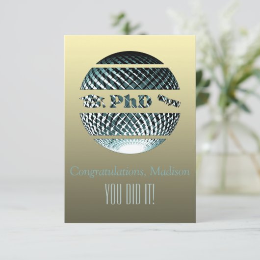 PhD afstuderen wenskaart platina blauw Bedankkaart (Staand voorkant)