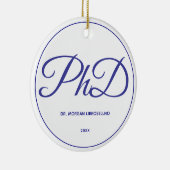 PhD Afstuderen White Blue Name Year Keramisch Ornament (Rechts)