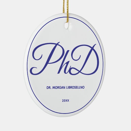 PhD Afstuderen White Blue Name Year Keramisch Ornament (Rechts)
