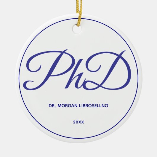 PhD Afstuderen White Blue Name Year Keramisch Ornament (Voorkant)