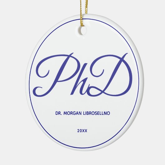 PhD Afstuderen White Blue Name Year Keramisch Ornament (Links)