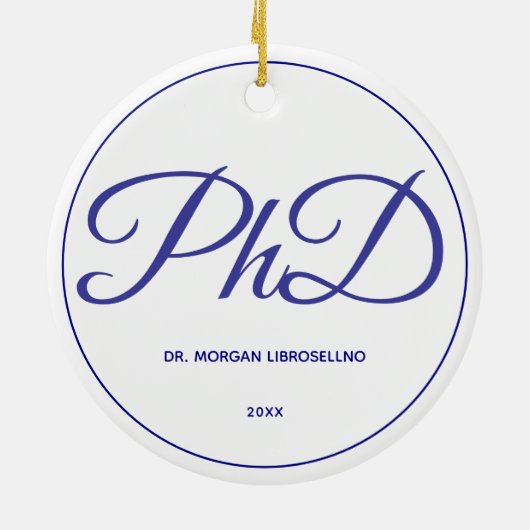 PhD Afstuderen White Blue Name Year Keramisch Ornament (Achterkant)
