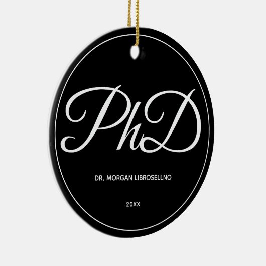 PhD Afstuderen zwart, naam jaar keramisch Ornament (Rechts)