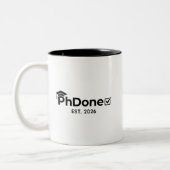 PhD-cadeau Afstuderen 2026 Doctorsgraad Afgestudee Tweekleurige Koffiemok (Links)