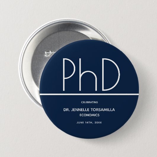 PhD degree Blue Keepsake Graduation Ronde Button 7,6 Cm (Voorkant /achterkant)