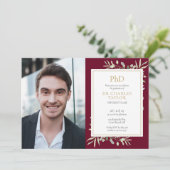 PhD Degree Burgundy Greenery Afstuderen Foto Kaart (Staand voorkant)