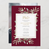 Phd Degree Burgundy Greenery Photo Afstuderen Kaart (Voorkant / Achterkant)