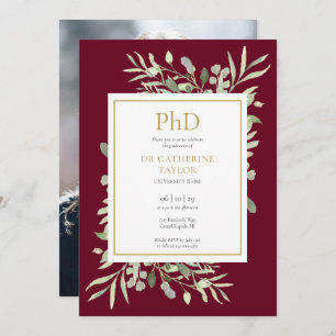 Phd Degree Burgundy Greenery Photo Afstuderen Kaart