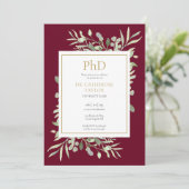 Phd Degree Burgundy Greenery Photo Afstuderen Kaart (Staand voorkant)