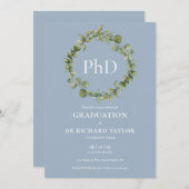 PhD Degree Dusty Blue Garland Afstuderen Kaart (Voorkant / Achterkant)