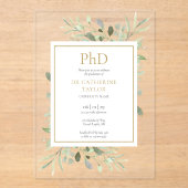 PhD Degree Waterverf Greenery Floral Afstuderen Acryl Uitnodigingen (Voorkant)