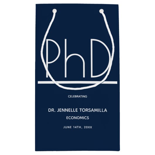 PhD diploma afstudeerfeest Klein Blauw Klein Cadeauzakje (Achterkant)