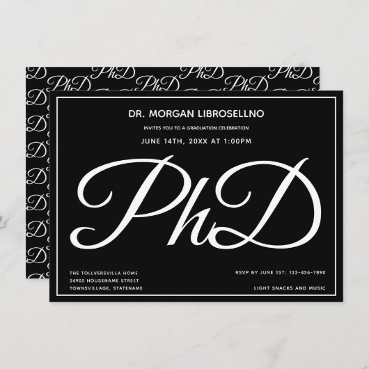 PhD diploma Black Graduation Party Kaart (Voorkant / Achterkant)