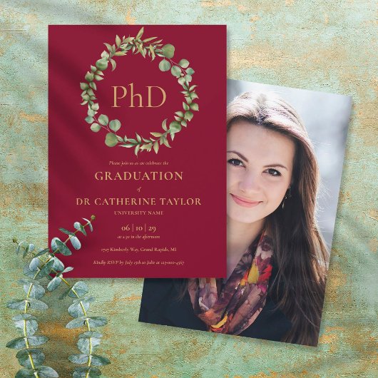 PhD-diploma Burgundy Sluiting Foto Afstudeerfeest Kaart