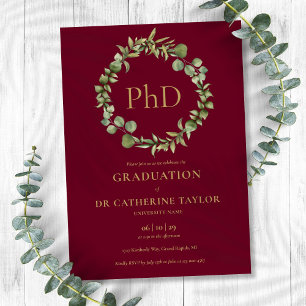 PhD-diploma Burgundyrood Guirlande Afstudeerfeest Kaart