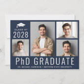 PhD Doctoraat 5 Foto Blue Graduation Party Kaart (Voorkant)