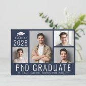 PhD Doctoraat 5 Foto Blue Graduation Party Kaart (Staand voorkant)