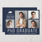 PhD Doctoraat 5 Foto Blue Graduation Party Kaart (Voorkant / Achterkant)