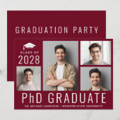 PhD Doctoraat 5 Foto Burgundy Graduation Party Kaart (Voorkant / Achterkant)